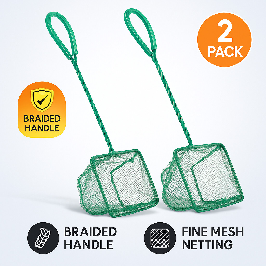 2 Pack Aquarium Fish Net 4 Inch Fine Mesh Fish Scoop Green Small Tank Catch Net