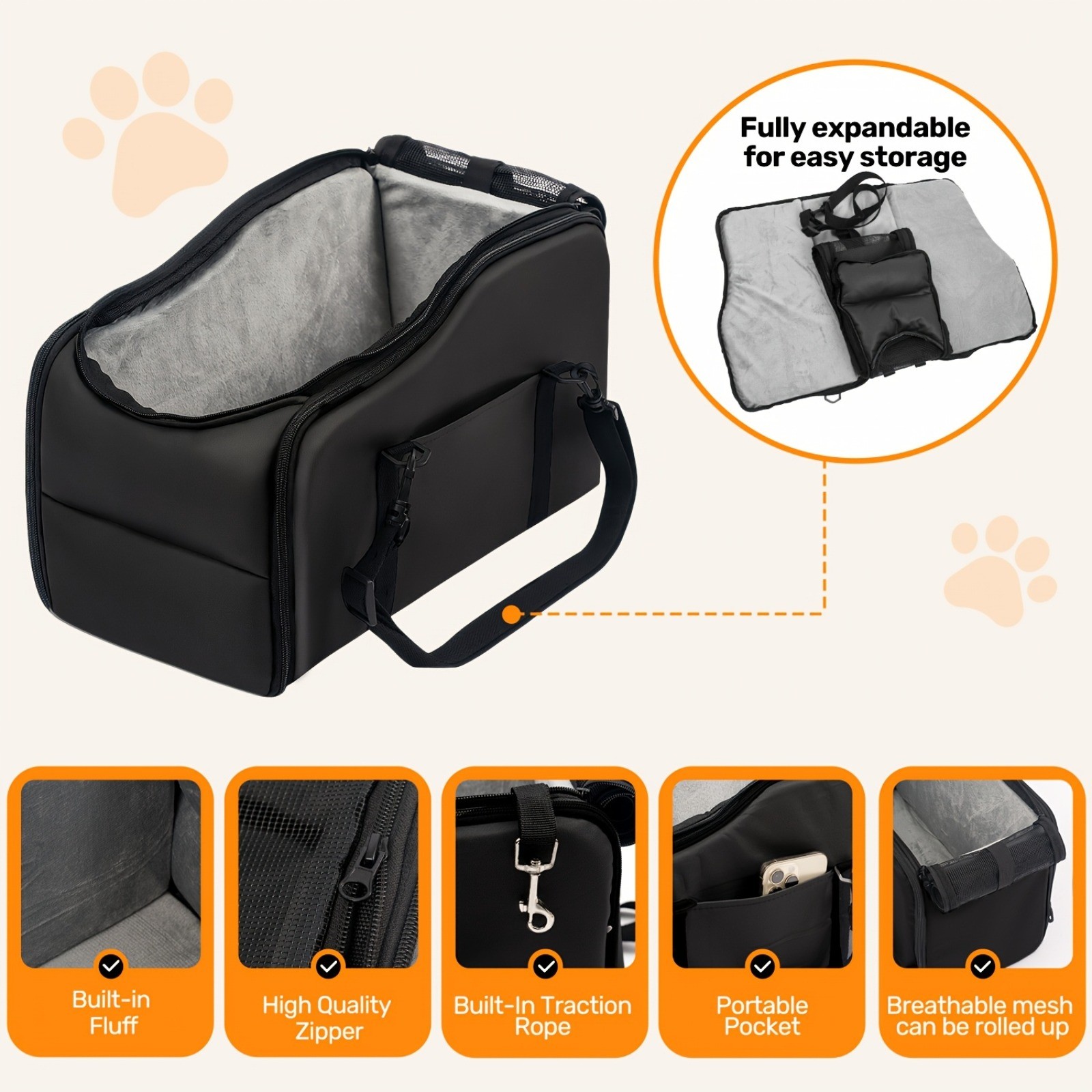 Portable Dog Booster Car Seat Travel Vehicle Backpack Carrier Bag for Small Dogs