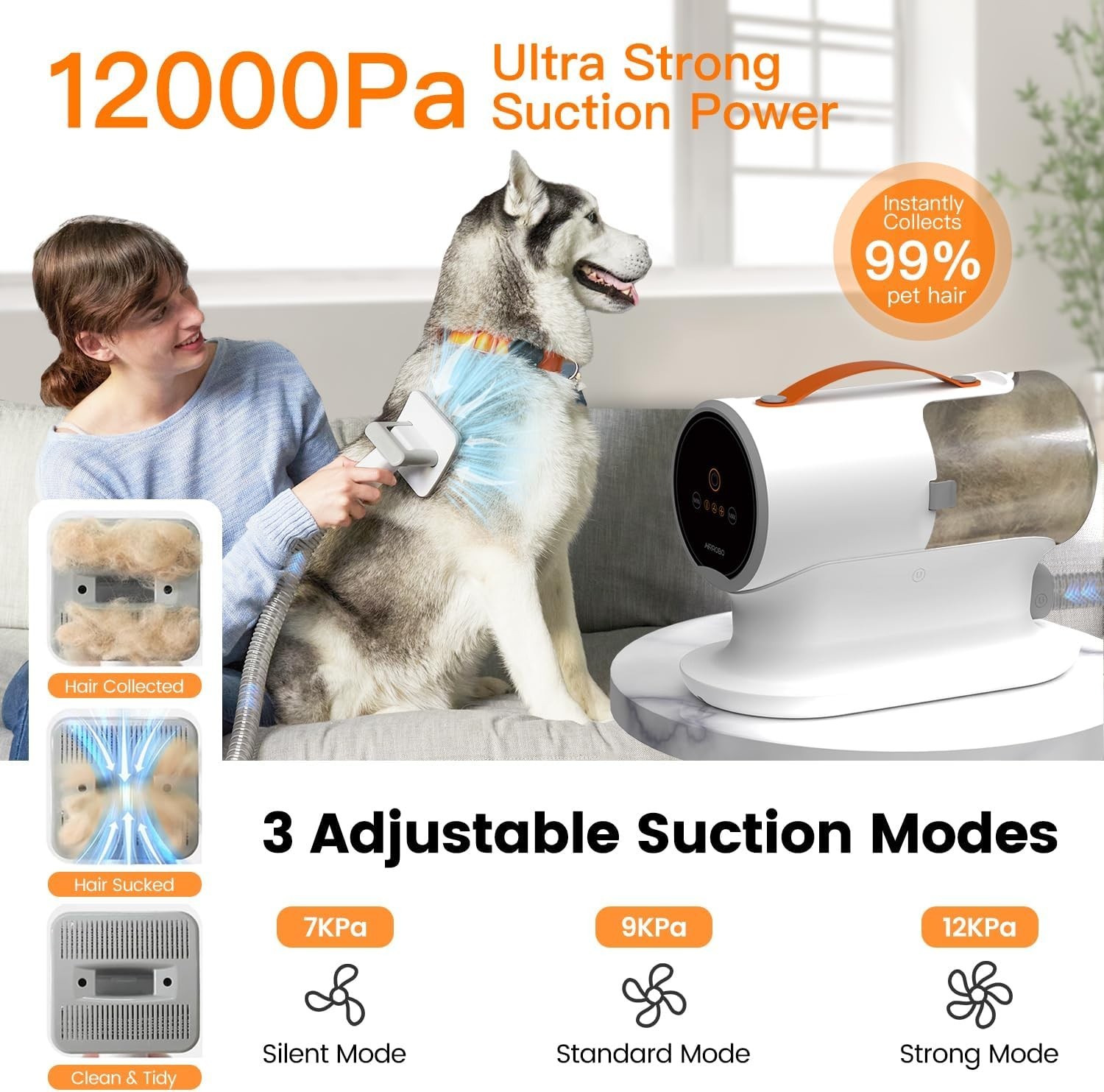 AIRROBO PG100 Pet Grooming Vacuum with 5 Grooming Tools For Dog Cat Hair 12000Pa