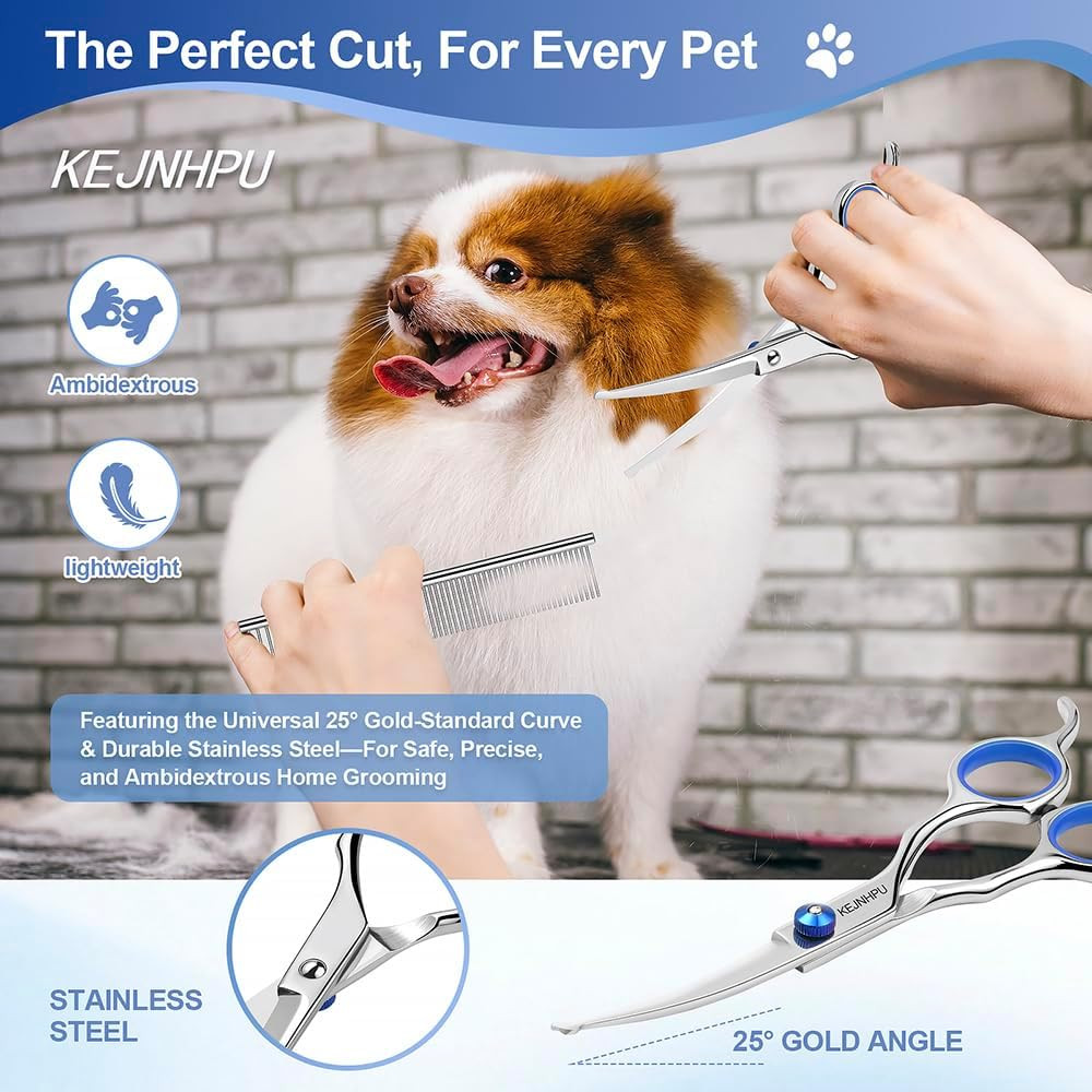 Professional Dog Grooming Kit 6.8 Inches, Curved Dog Grooming Scissors with Safe