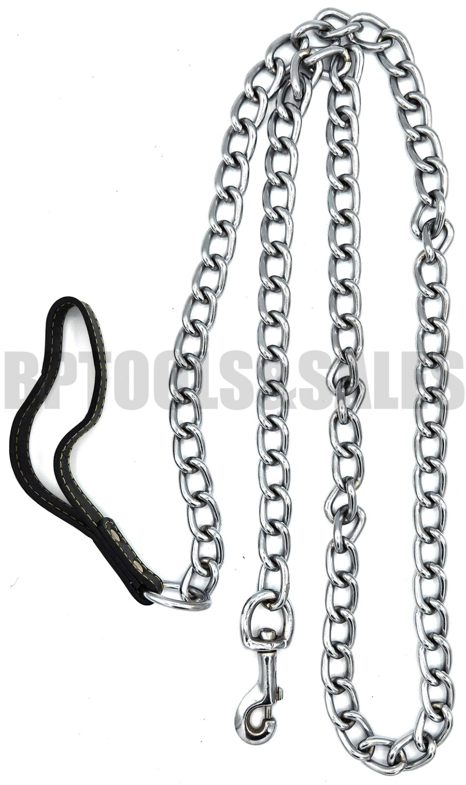 3.0mm x 72″ H-D Chrome Chain Dog Pet Leash w/ Black Leather Strap Strong Holding