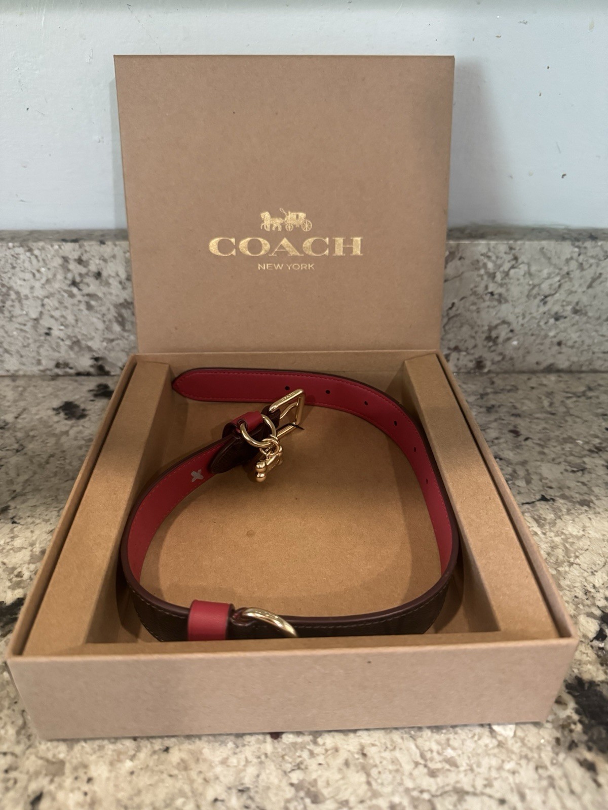 NWT Coach New York Signature Dog Collar Red/Brown/black/gold Size MEDIUM 13”-16”