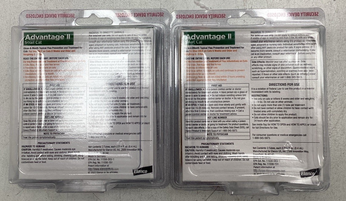 Elanco Advantage II Flea Control for Small Cats 5-9 Lbs 4 total doses Lot of 2