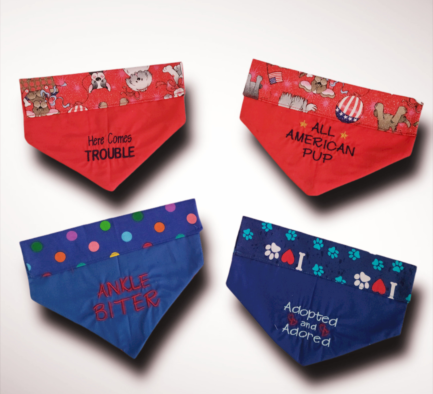 PERSONALIZED reversible embroidered over the collar DOG BANDANA – Design Ur Own!