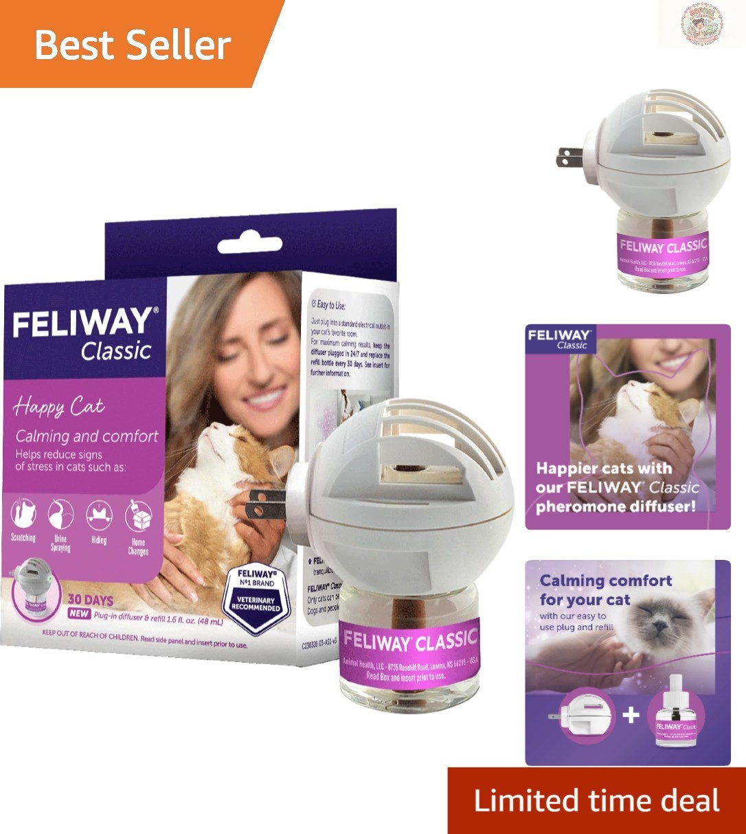 30-Day Cat Calming Pheromone Diffuser – Covers 700 Sq Ft, Drug-Free Formula