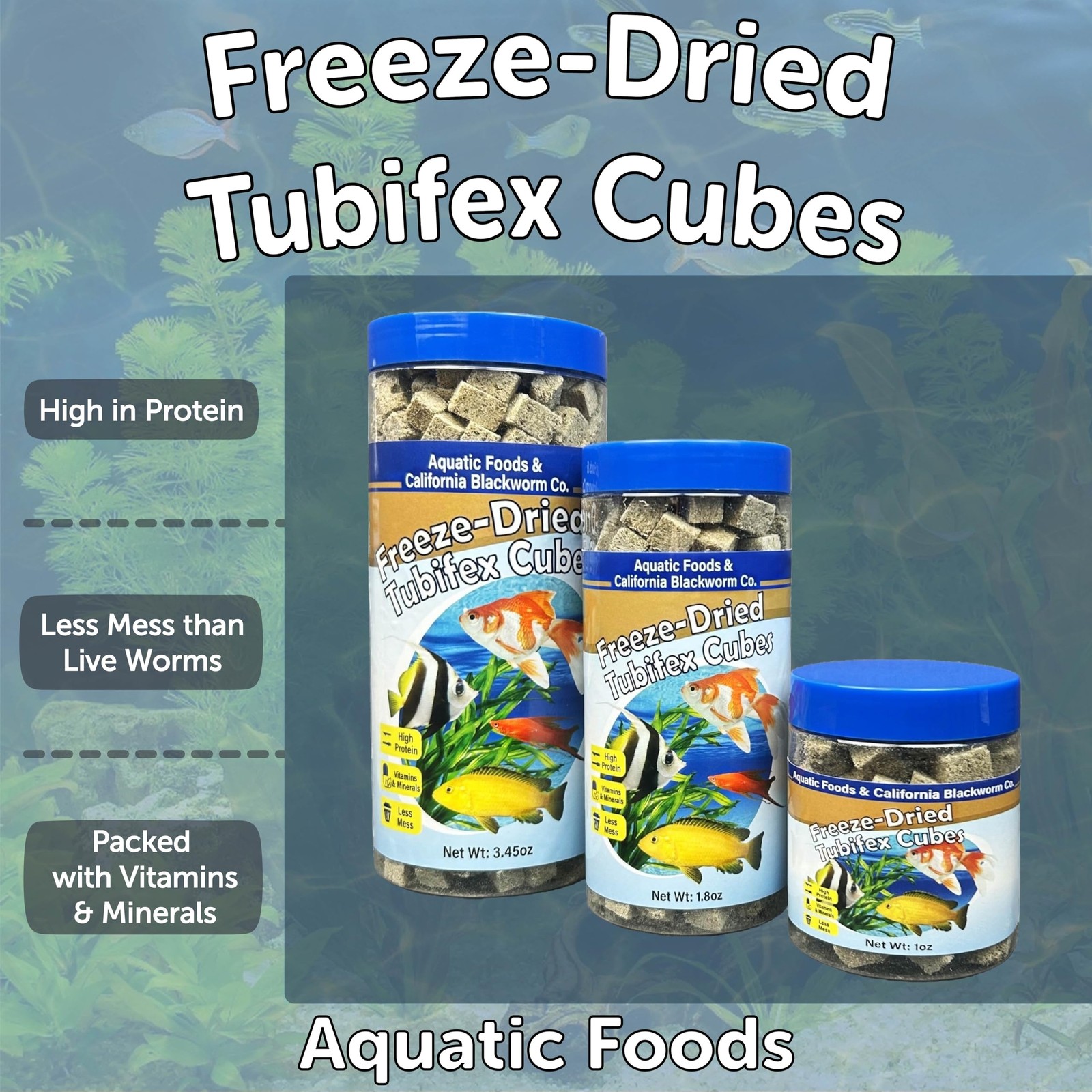 1 Oz Freeze Dried Tubifex Worm Cubes 12Type Pellet 4Type Wafer Mix Included