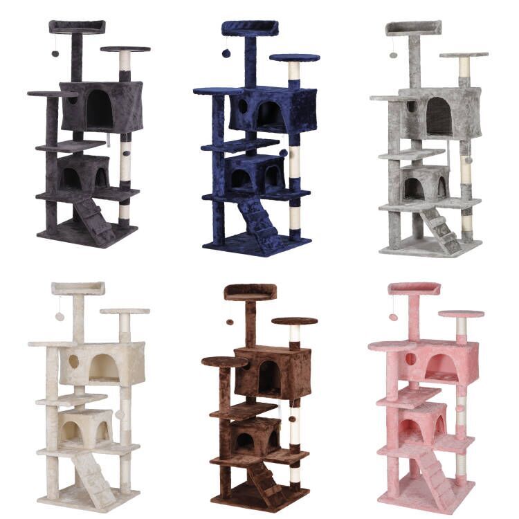 55″ Cat Tree Tower Activity Center Playing House Grey/Beige/Blue/Brown/Pink