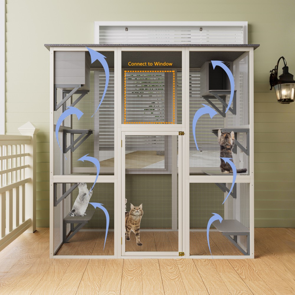 Outdoor Cat House Enclosure Featuring 6 Levels of Platforms Includes 2 Nap Boxes