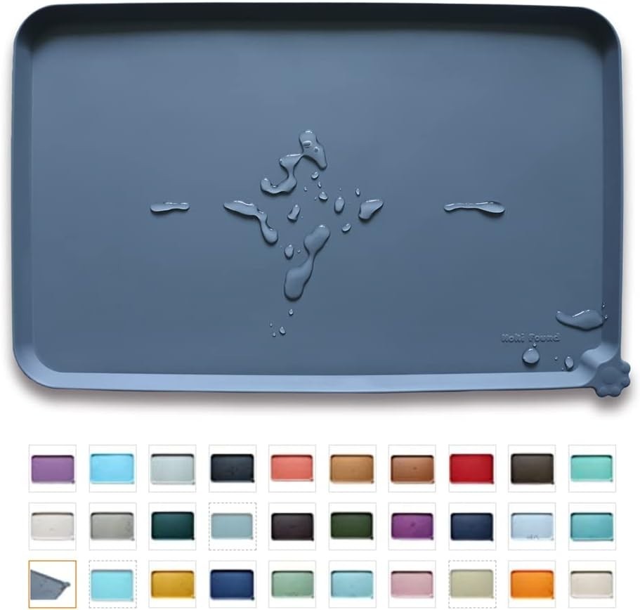 High Edge Waterproof Pet Feeding Mat – 19″ x 12″ Silver Gray – For Dogs & Cats