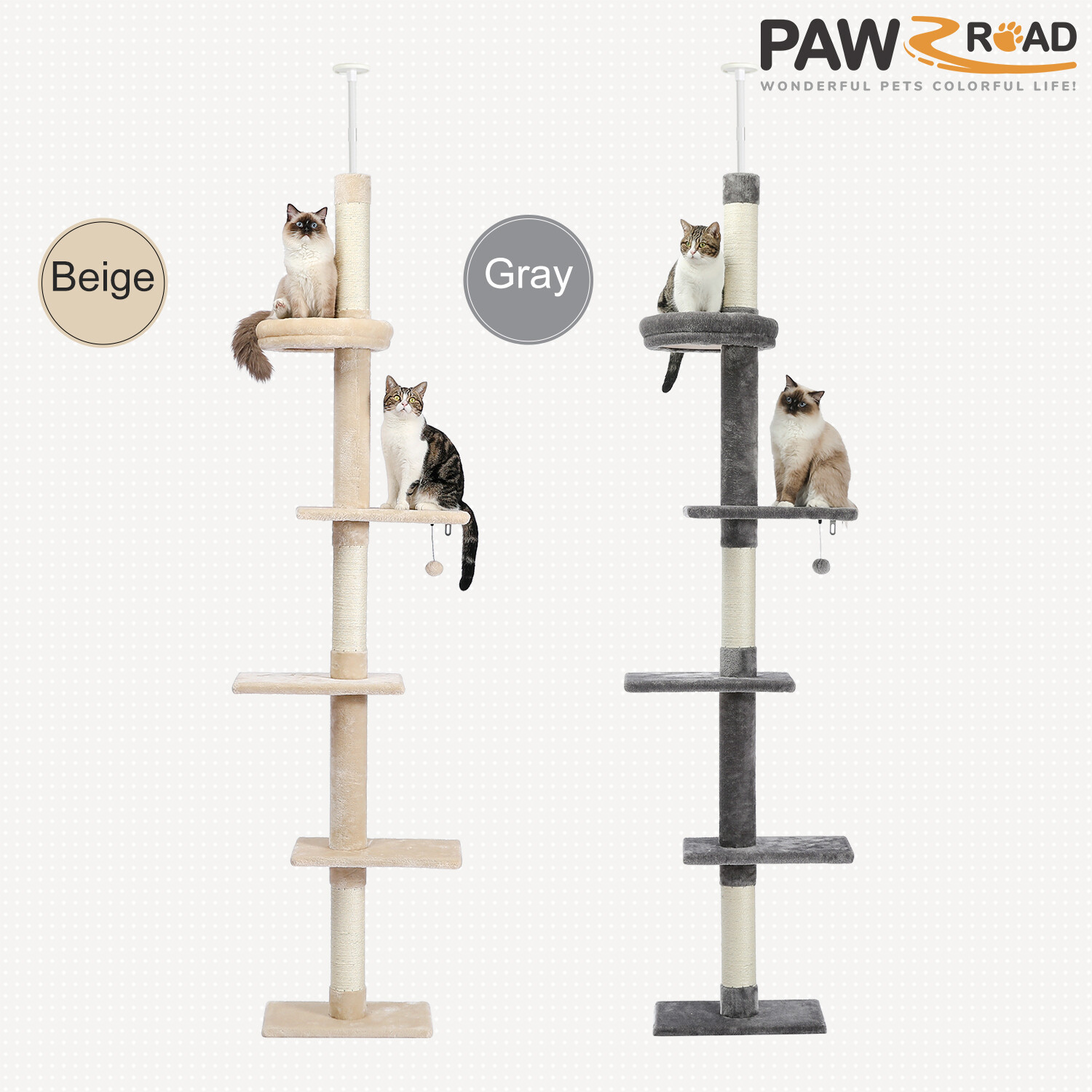 PAWZ Road Cat Tree Tower Floor to Ceiling High Cat Scratching Post Condo House